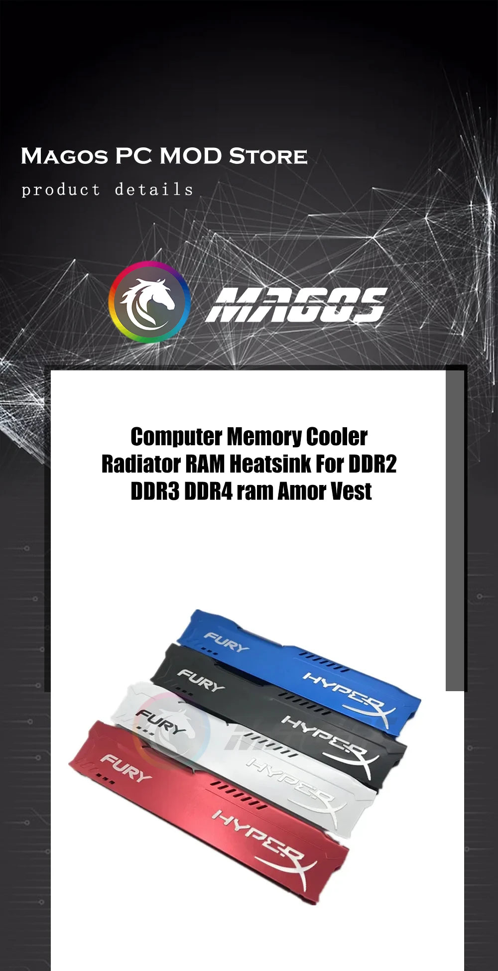 RAM Heatsink DDR2 DDR3 DDR4 Armor For Computer Memory Cooler Radiator,Water Cooling Vest White Blue Black Red