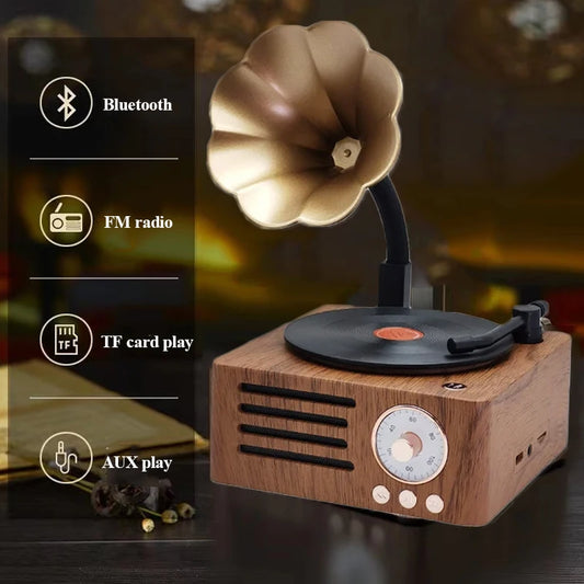 Retro Radio Portable Mini FM Radio Bluetooth Speaker MP3 Music Box Vintage Record Player with Microphone Support TFCard/AUX Play