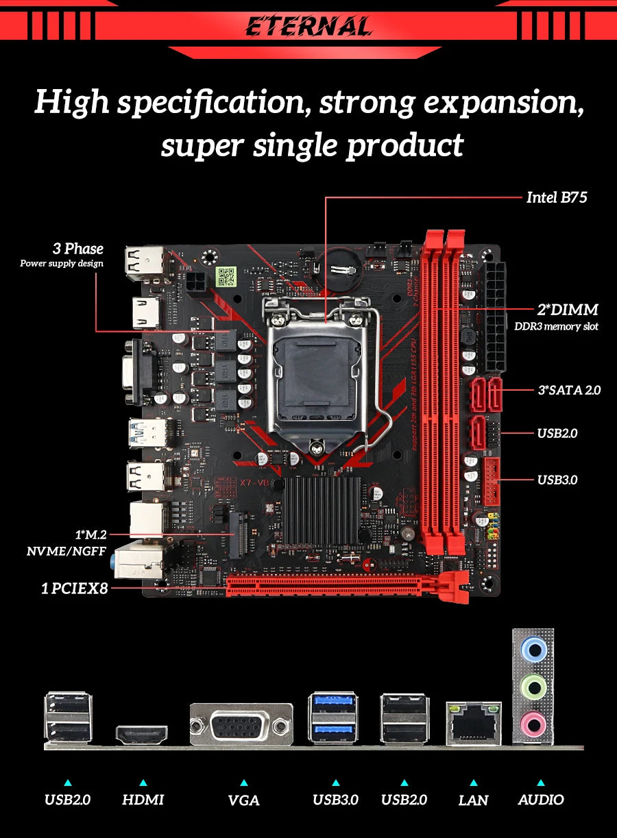 SOYO B75M DDR3 AX Motherboard I5 2400CPU 16G RAM=8G*2 Intel  LGA1155 Kit xeon Computer com Game Mainboard PCIE3.0x8 M.2 SATA2.0