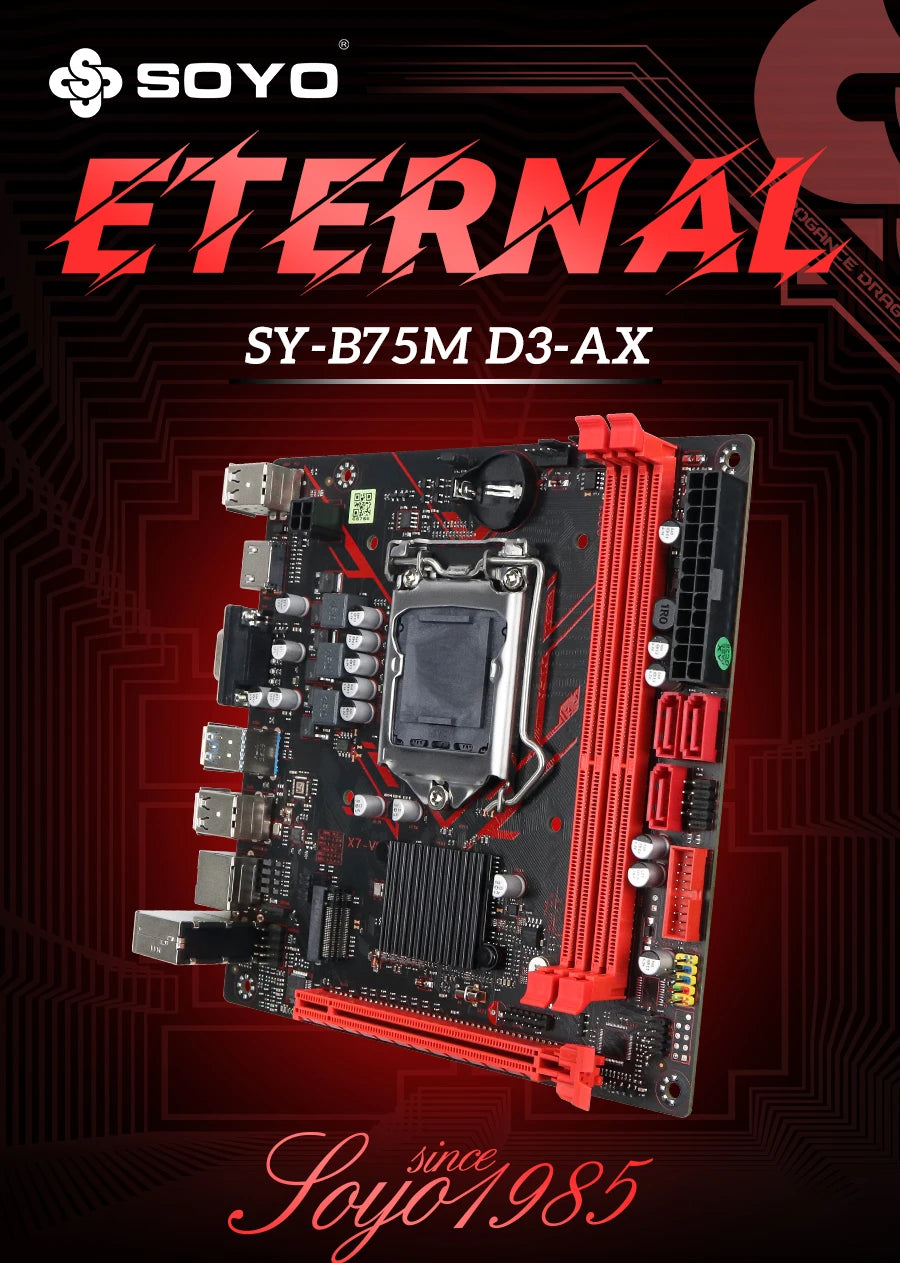 SOYO B75M DDR3 AX Motherboard I5 2400CPU 16G RAM=8G*2 Intel  LGA1155 Kit xeon Computer com Game Mainboard PCIE3.0x8 M.2 SATA2.0